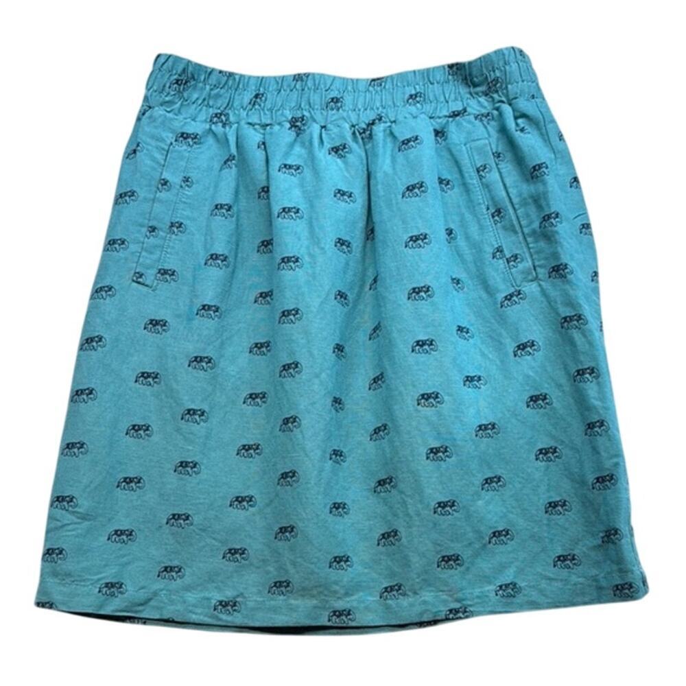 Women's LOFT Outlet Midi Blue Green Elephant Linen Blend Skirt Size‎ S/P Small P